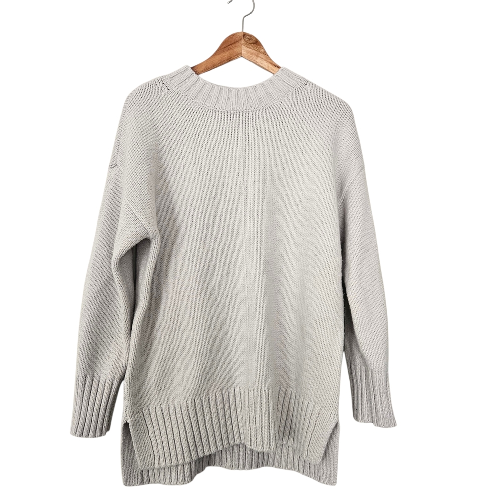 Ann Taylor Light Gray Ribbed Hem Crewneck Sweater Size S